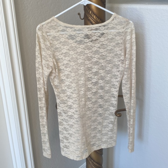 Beige lace see thru long sleeve top - Picture 2 of 2